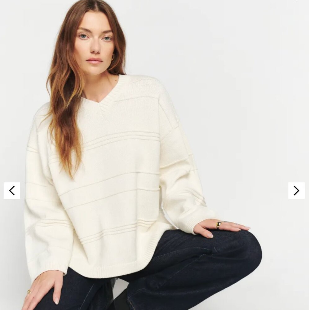 Reformation Brandy Oversized Cotton Sweater size XS in cream/off-white